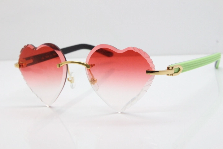 Cartier Rimless 3524012 Heart Green Mix Black Aztec Sunglasses in Gold Red Lens