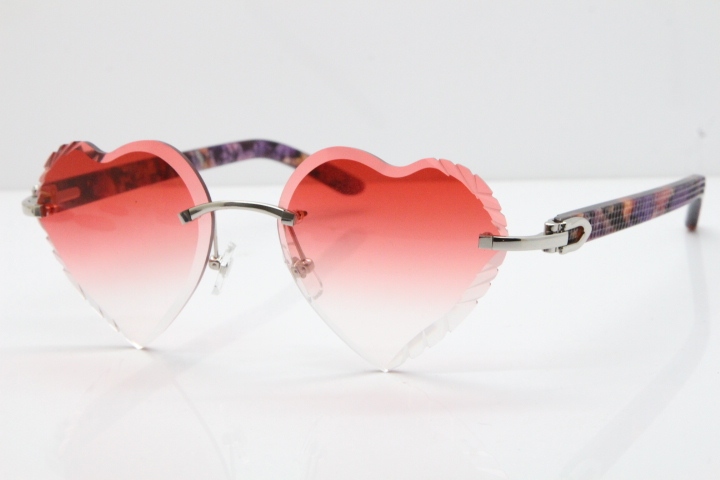 Cartier Rimless 3524012 Heart Marble Purple Aztec sunglasses in Gold Red Lens