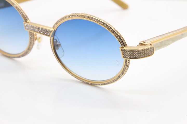 Cartier Smaller Big Stones 7550178 White Genuine Natural Horn Sunglasses Vintage In Gold Blue Lens（Limited edition）