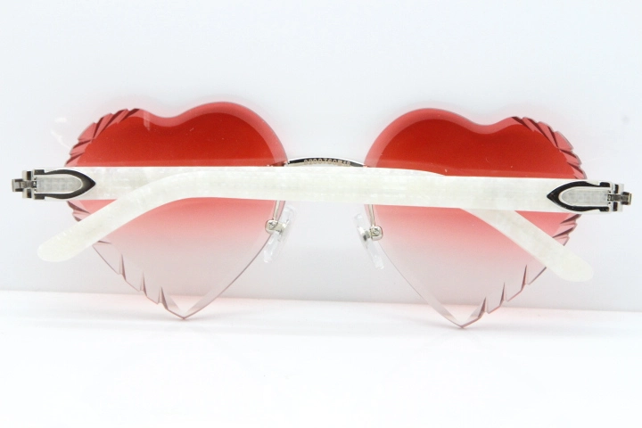 Cartier Rimless 3524012 Heart Marble White Aztec Sunglasses in Gold Red Lens