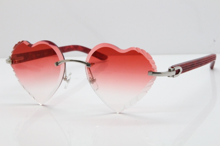 Cartier Rimless 3524012 Heart Marble Red Aztec Sunglasses in Gold Red Lens