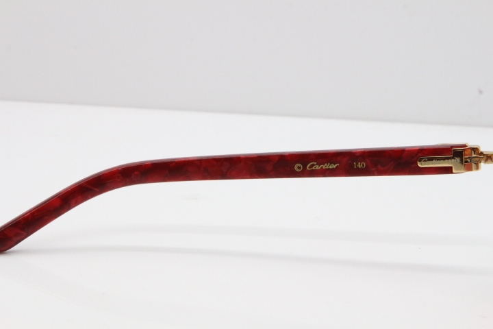 Cartier Rimless 3524012 Heart Marble Red Aztec Sunglasses in Gold Red Lens