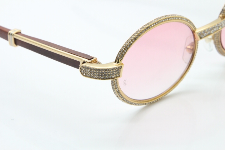 Cartier Vintage 7550178 Wood Smaller Big Stones Sunglasses In Gold Pink Lens（Limited edition）