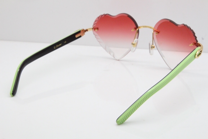 Cartier Rimless 3524012 Heart Green Mix Black Aztec Sunglasses in Gold Red Lens