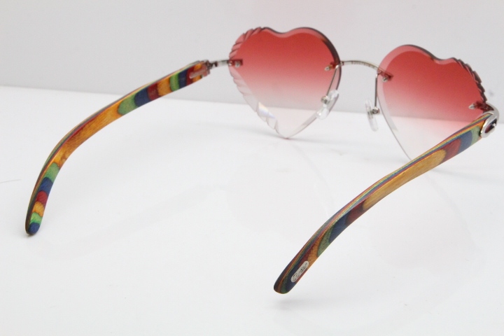 Cartier Rimless 3524012 Heart Original Peacock Wood Sunglasses In Gold Red Lens