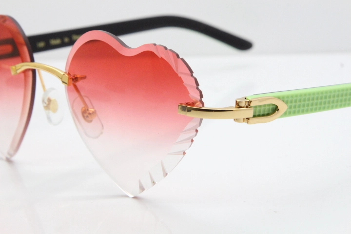 Cartier Rimless 3524012 Heart Green Mix Black Aztec Sunglasses in Gold Red Lens