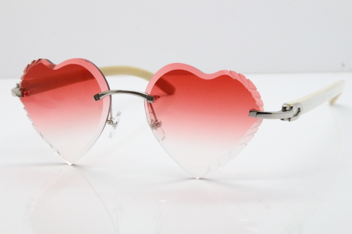 Cartier Rimless 3524012 Heart White Buffalo Horn Sunglasses in Gold Red Lens