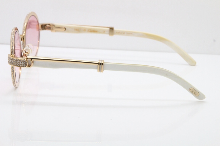 Cartier Smaller Big Stones 7550178 White Genuine Natural Horn Sunglasses Vintage In Gold Pink Lens（Limited edition）