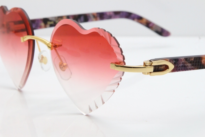 Cartier Rimless 3524012 Heart Marble Purple Aztec sunglasses in Gold Red Lens