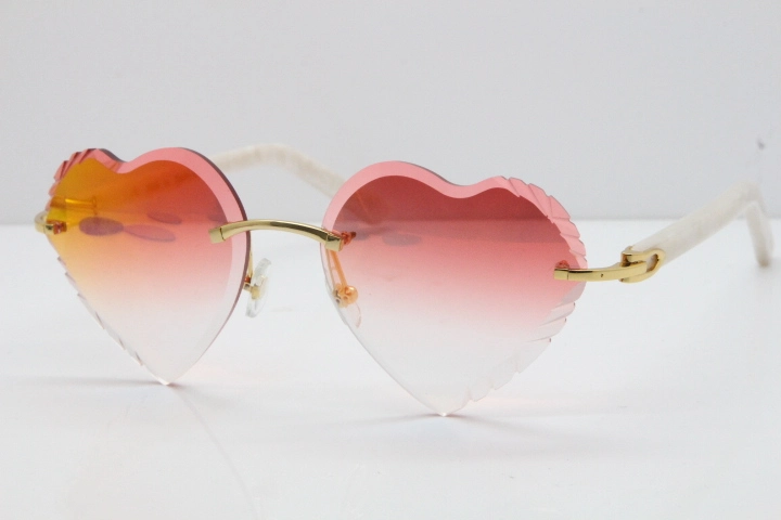 Cartier Rimless 3524012 Heart White Aztec Sunglasses in Gold Mirror Red Lens