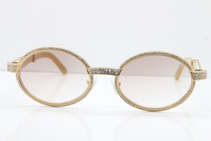 Cartier Smaller Big Stones 7550178 White Genuine Natural Horn Sunglasses Vintage In Gold Brown Lens（Limited edition）