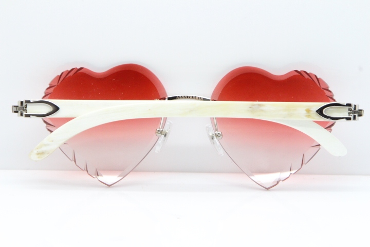 Cartier Rimless 3524012 Heart White Buffalo Horn Sunglasses in Gold Red Lens