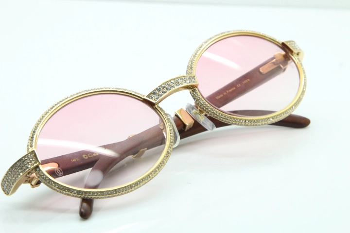 Cartier Vintage 7550178 Wood Smaller Big Stones Sunglasses In Gold Pink Lens（Limited edition）