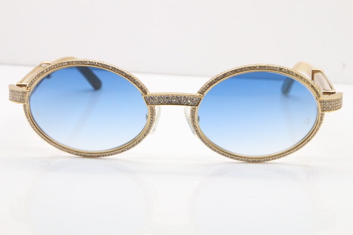 Cartier Smaller Big Stones 7550178 White Genuine Natural Horn Sunglasses Vintage In Gold Blue Lens（Limited edition）