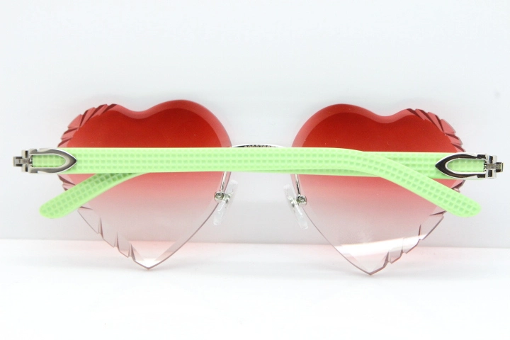 Cartier Rimless 3524012 Heart Green Mix Black Aztec Sunglasses in Gold Red Lens