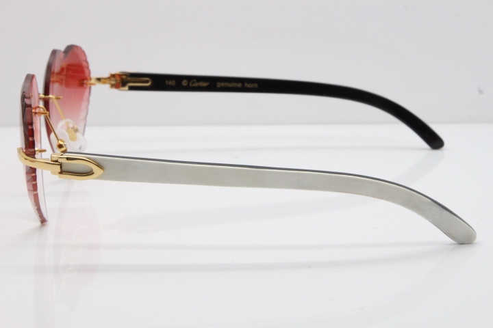 Cartier Rimless 3524012 Heart White Inside Black Buffalo Horn Sunglasses in Gold Red Lens