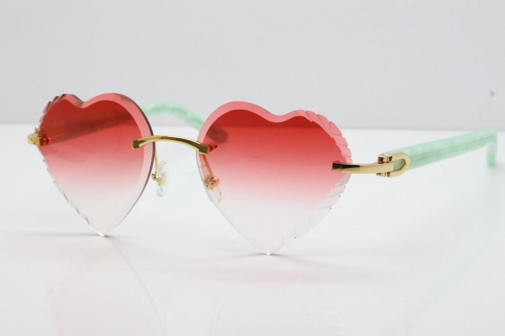 Cartier Rimless 3524012 Heart Marble Blue Aztec Sunglasses in Gold Red Lens