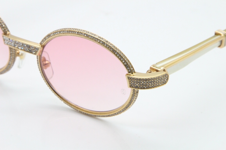 Cartier Smaller Big Stones 7550178 White Genuine Natural Horn Sunglasses Vintage In Gold Pink Lens（Limited edition）