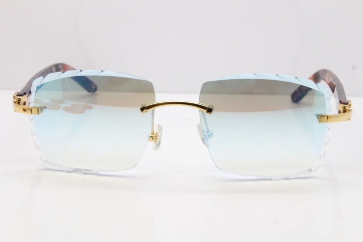 Cartier Rimless 8300816 Marble Purple Aztec Sunglasses In Gold Blue Mirror Lens