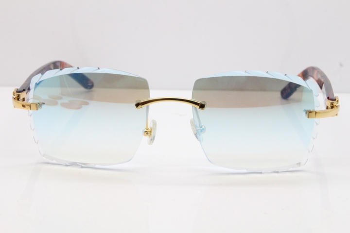 Cartier Rimless 8300816 Marble Purple Aztec Sunglasses In Gold Blue Mirror Lens