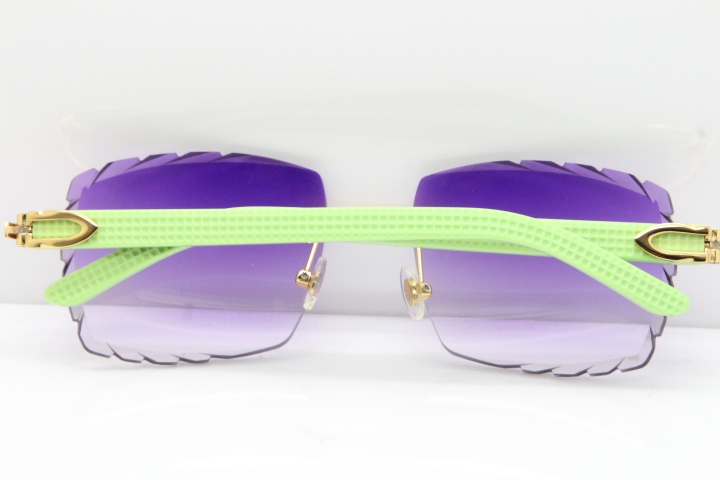 Cartier Rimless 8300816 Original Black Inside Green Aztec Sunglasses In Gold Purple Lens