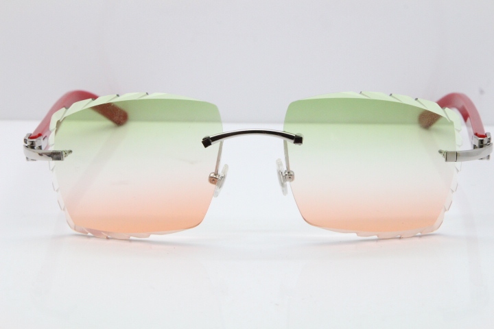 Cartier Rimless 8300816 Red Aztec Sunglasses In Gold Mix Green Pink Lens