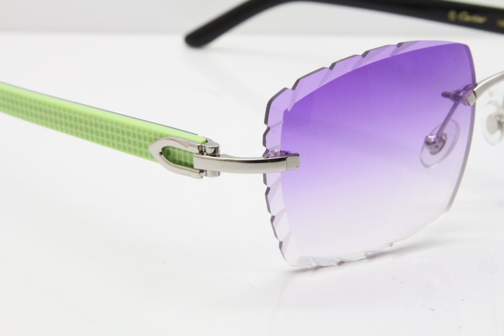 Cartier Rimless 8300816 Original Black Inside Green Aztec Sunglasses In Gold Purple Lens