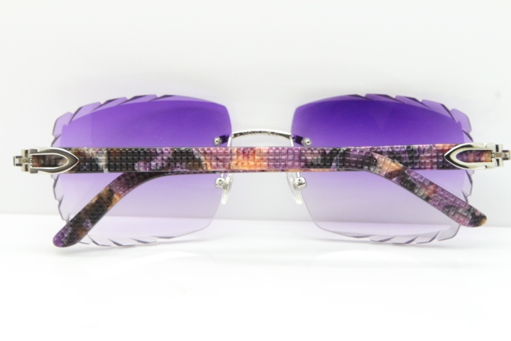 Cartier Rimless 8300816 Marble Purple Aztec Sunglasses In Gold Purple Lens