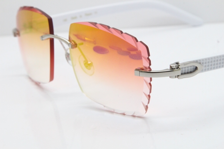 Cartier Rimless 8300816 White Aztec Sunglasses In Gold Red Mirror Lens