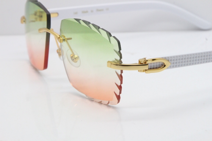 Cartier Rimless 8300816 White Aztec Sunglasses In Gold Mix Green Pink Lens