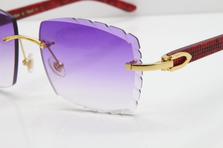 Cartier Rimless 8300816  Marble Red Aztec Sunglasses In Gold Purple Lens