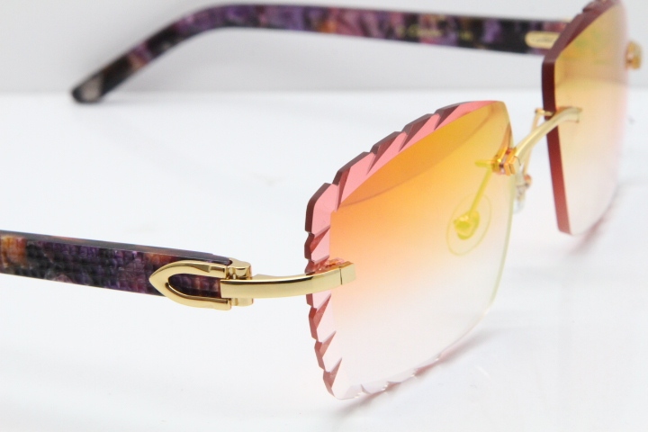 Cartier Rimless 8300816 Marble Purple Aztec Sunglasses In Gold Red Mirror Lens