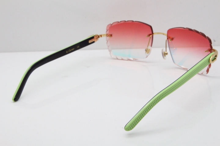 Cartier Rimless 8300816 Original Black Inside Green Aztec Sunglasses In Gold Red Mirror Lens