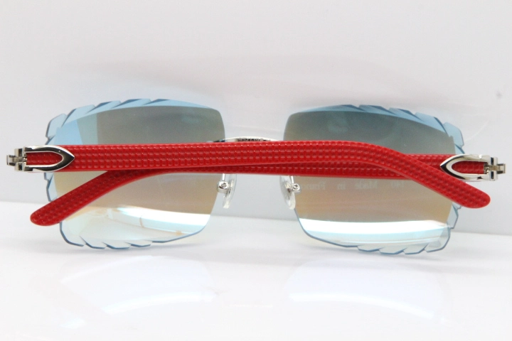 Cartier Rimless 8300816 Red Aztec Sunglasses In Gold Blue Mirror Lens