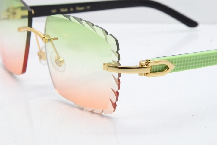 Cartier Rimless 8300816 Original Black Inside Green Aztec Sunglasses In Gold Mix Green Pink Lens