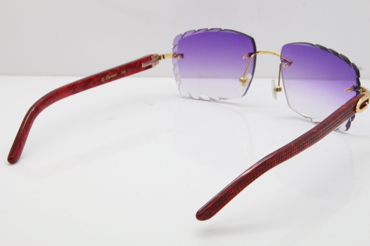 Cartier Rimless 8300816  Marble Red Aztec Sunglasses In Gold Purple Lens