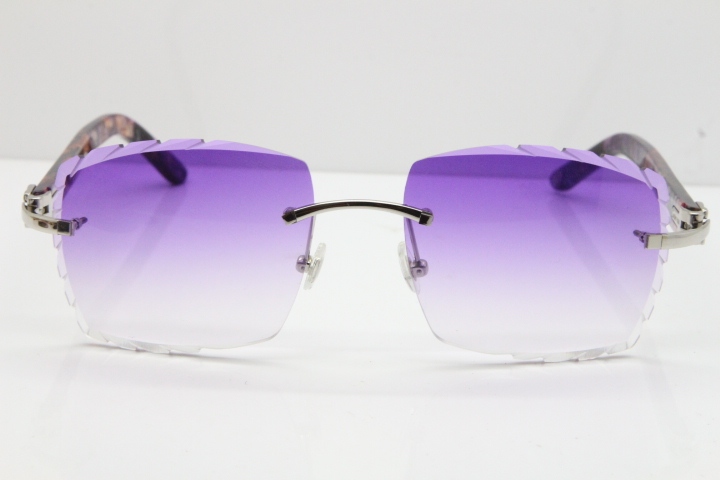 Cartier Rimless 8300816 Marble Purple Aztec Sunglasses In Gold Purple Lens