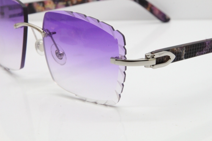 Cartier Rimless 8300816 Marble Purple Aztec Sunglasses In Gold Purple Lens