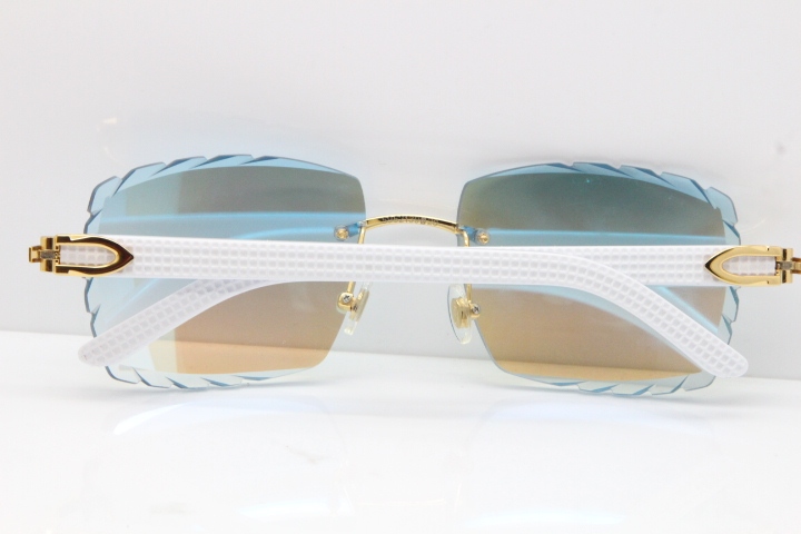 Cartier Rimless 8300816 White Aztec Sunglasses In Gold Blue Mirror Lens