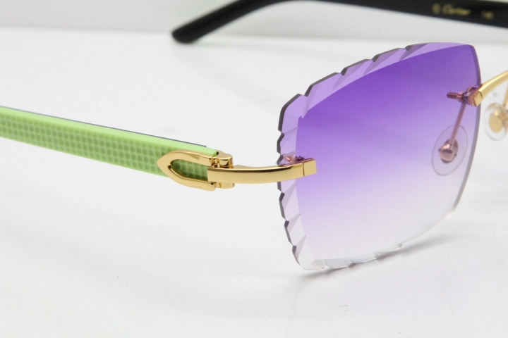 Cartier Rimless 8300816 Original Black Inside Green Aztec Sunglasses In Gold Purple Lens