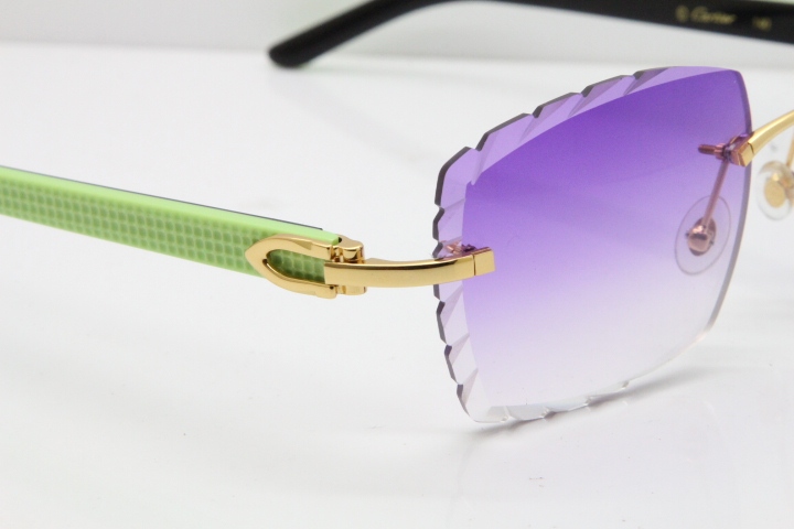 Cartier Rimless 8300816 Original Black Inside Green Aztec Sunglasses In Gold Purple Lens