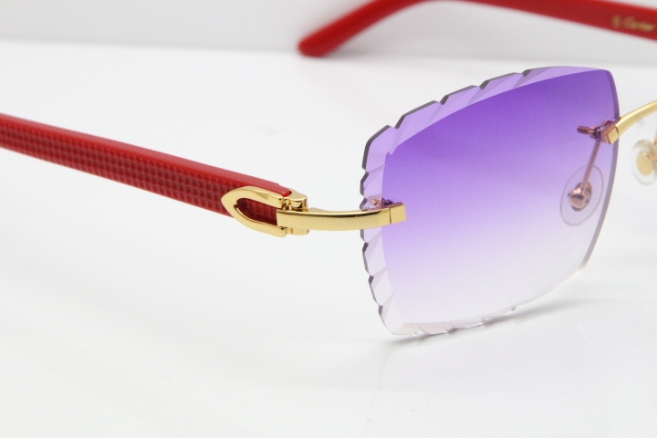 Cartier Rimless 8300816 Red Aztec Sunglasses In Gold Purple Lens