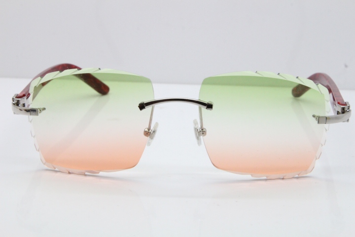 Cartier Rimless 8300816 Original Red Marble Aztec Sunglasses In Gold Mix Green Pink Lens