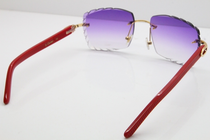 Cartier Rimless 8300816 Red Aztec Sunglasses In Gold Purple Lens