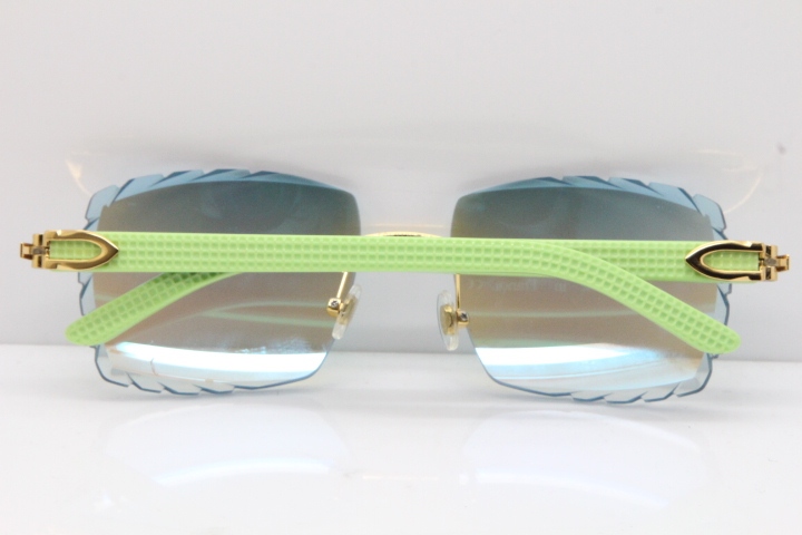 Cartier Rimless 8300816 Original Black Inside Green Aztec Sunglasses In Gold Blue Mirror Lens