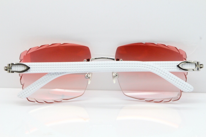 Cartier Rimless 8300816 White Aztec Sunglasses In Gold Red Mirror Lens