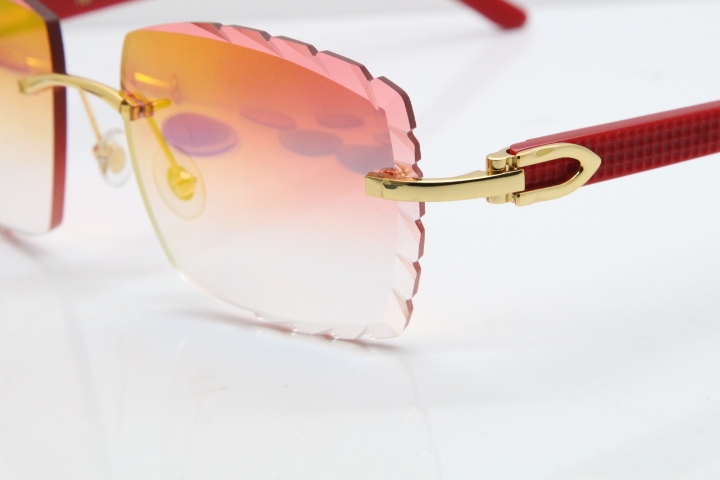 Cartier Rimless 8300816 Red Aztec Sunglasses In Gold Red Mirror Lens