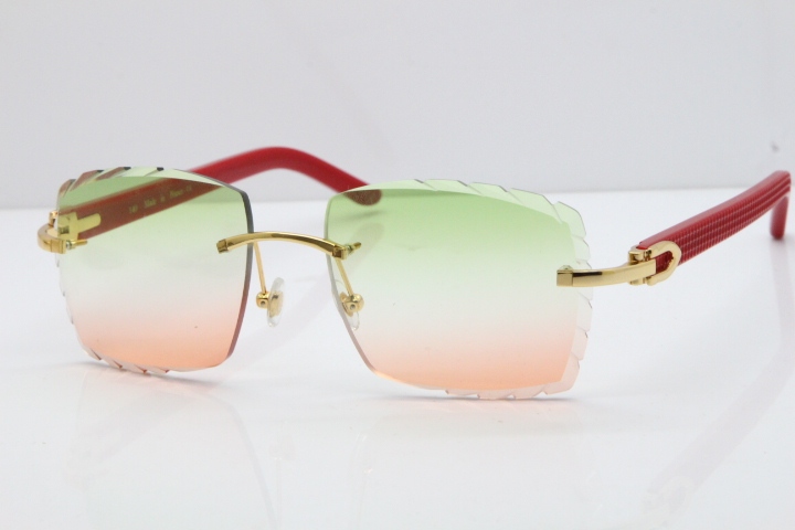 Cartier Rimless 8300816 Red Aztec Sunglasses In Gold Mix Green Pink Lens