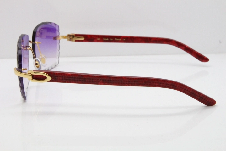 Cartier Rimless 8300816  Marble Red Aztec Sunglasses In Gold Purple Lens