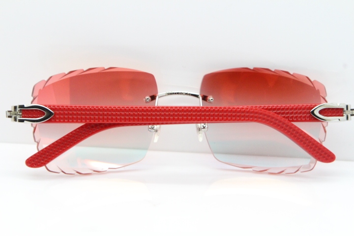 Cartier Rimless 8300816 Red Aztec Sunglasses In Gold Red Mirror Lens